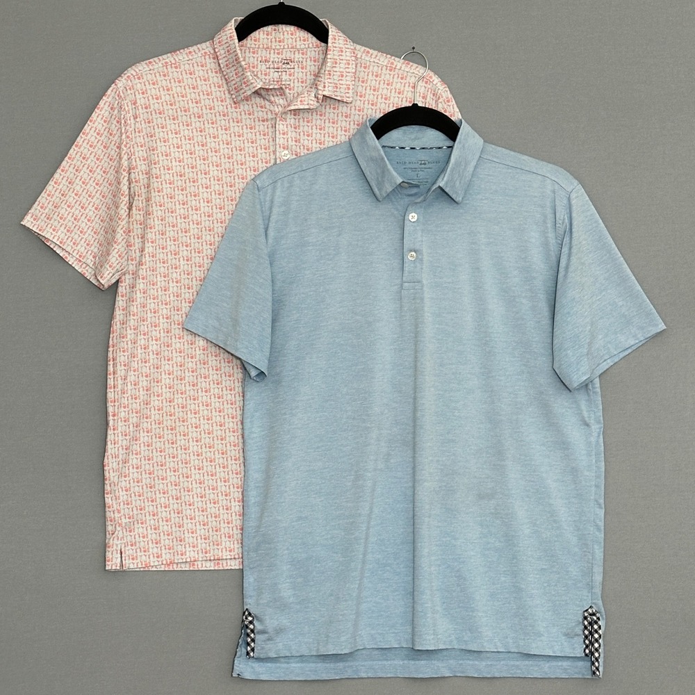 Bald Head Blues Mens Performance Golf Polo Shirt Lot 2 Large Blue Pink Cocktail